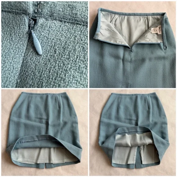 Neiman Marcus Wool Blend Light Blue Tweed Skirt Suit Luxury Blazer 8 Skirt 10 - Picture 9 of 16